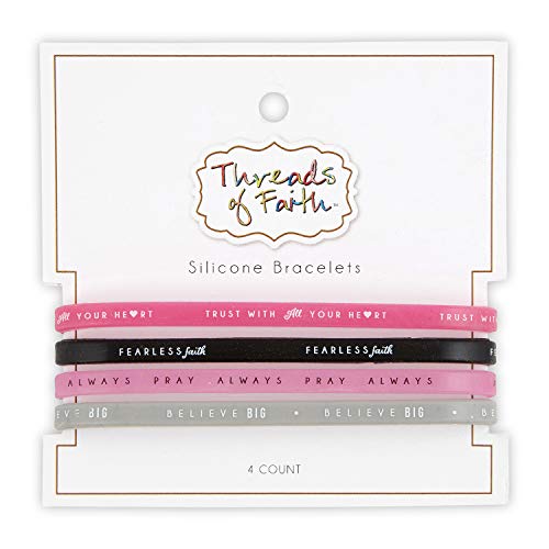 Creative Brands 4-Pack Bracelet Set - Faithworks Threads of Faith Silicone Wristband Bracelets, One Size, Fearless