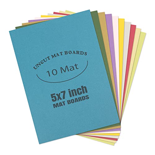 AUEAR, 5x7 Inch Uncut Picture Mat Boards for Frame, Print, Artwork, Assorted Colors, 10 Pack