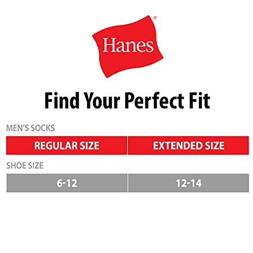 Hanes Mens Double Tough Socks, 12-pair Pack Crew Socks, White/Grey Foot Bottom, 6-12