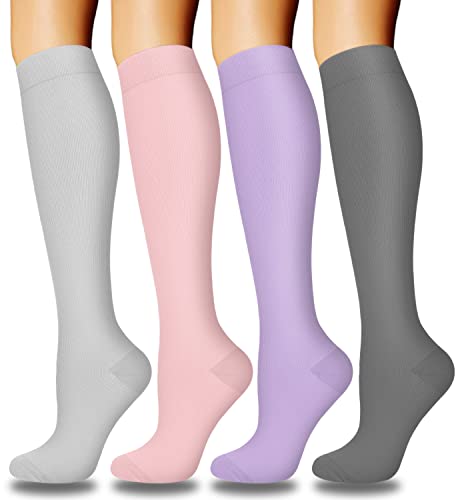 4 Pairs Compression Socks - Compression Socks for Women & Men Circulation - Best Support for Nurses, Running, Athletic