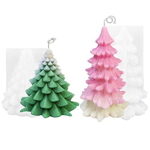 ZAKVOOR 2 Pcs 3D Christmas Tree Shape Resin Casting Silicone Mold for DIY Xmas Decoration Aromatherapy Candles Wax Plaster Polymer Clay
