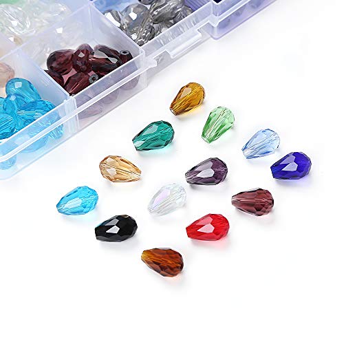 XinBoWen DIY 300 pcs 8x12mm Teardrop Glass Crystal Beads Center Drilled Assorted Color Faceted Spacer Beads for Jewelry Making with Container Box (8X12mm)