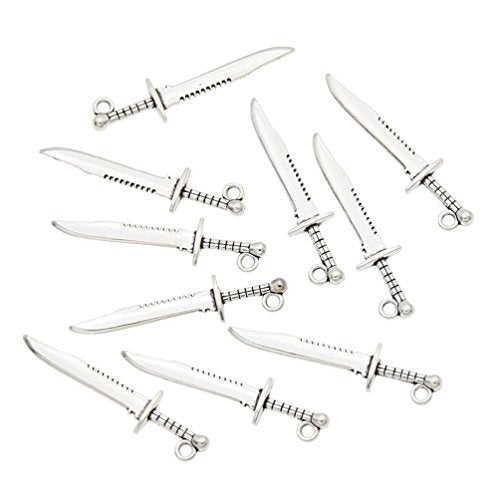 Towashine 10Pcs Silver Knife Sword Shaped Charm Findings Pendant for Jewelry Making
