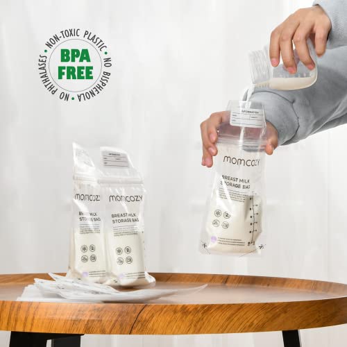 Momcozy Breastmilk Storing Bags, Temp-Sensing Discoloration Milk Storing Bags for Breastfeeding, Disposable Milk Storage Bag with 180ml Self Standing, No-Leak Milk Freezer Storage Pouches, 50pcs