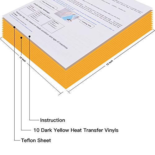 JANDJPACKAGING Heat Transfer Vinyl HTV for T-Shirts 12" x10” - Easy to Weed Iron on Vinyl for Cricut & Silhouette Cameo 10Pack Dark Yellow