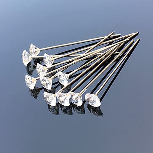 100pcs Corsage Boutonniere Pins 2 Inch Bouquet Flower Floral Diamond Rhinestones Pins Crystal Head Clear Straight Pins for Wedding Bridal Hair Accessories Jewelry Decoration DIY Craft Sewing