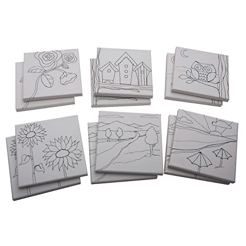 S & S Worldwide Paint-Your-Own Designer Canvas Set II, 2 each of 6 Pre-Printed Designs, Great For Kids & Adults, DIY Ready To Paint, 6-1/2" x 6-1/2" Stretched Canvas. Pack of 12.