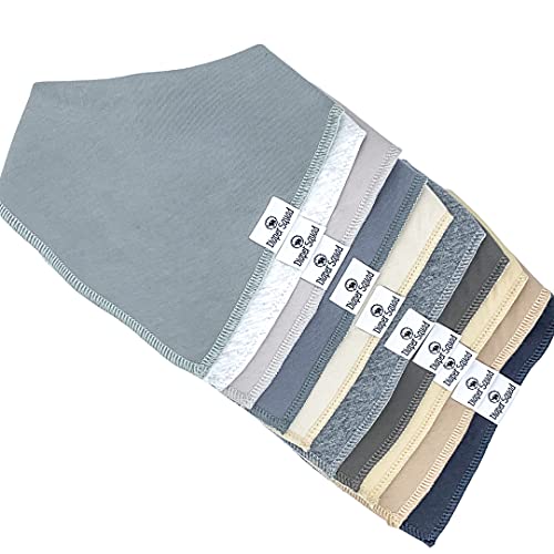 Diaper Squad 100% Organic Cotton Neutral Solid 10-Pack Baby Drool Bandana Bibs for Boys and Girls, Plain Colors