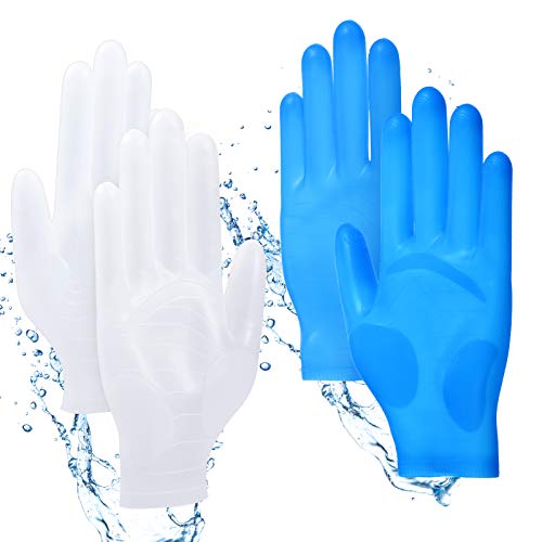 Patelai 2 Pairs Epoxy Gloves Silicone Gloves for Resin Reusable Safe Silicone Gloves for Crafts Jewelry Making Work DIY (Blue, White)