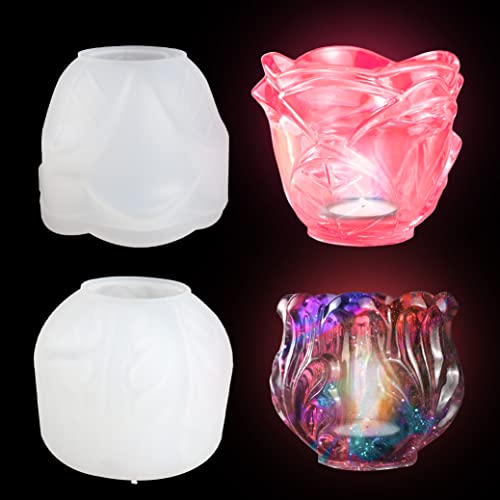 KHTAA 2 Style DIY Rose Flower Glass Glazed Cup Resin Mold Glazed Candlestick Base Candle Holder Silicone Mold Art Crafts Tools, DIY Molds for Resin Epoxy, Candle Wax, Soap, Bowl Mat Etc