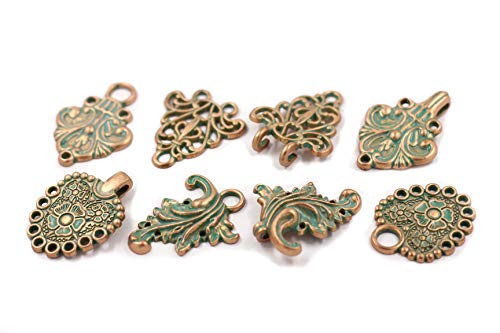 Bezelry Mixed Cloak Clasp in Copper Green Color. 4 Pairs in a Package. One Style a Pair. Sew On Hooks and Eyes Cardigan Clip.