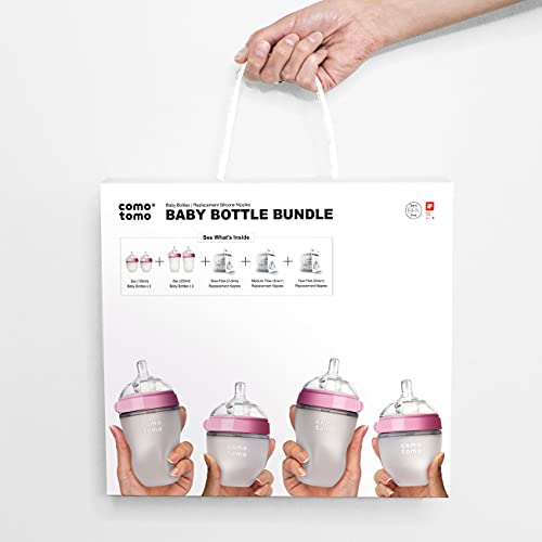 Comotomo Baby Bottle Bundle, Pink, (7 Piece Set)
