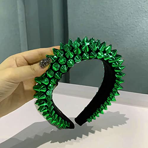 1 Yard Sew Stitch On Spike Stud Rivet Flat-Back Punk Rock Trim Ribbon mesh Bead Craft (Green)
