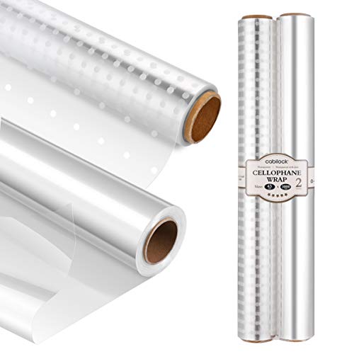 Cabilock Clear Cellophane Wrap Roll 17 in ×100 ft 2 Rolls Cellophane Wrapping Paper for Favor Gift Baskets Flowers Arts & Crafts Treats