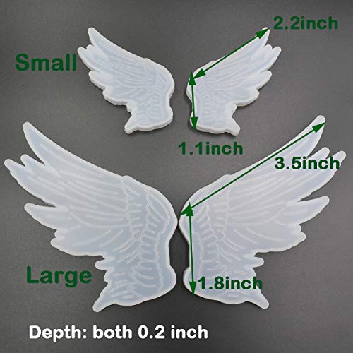 2Pairs Angel Wings Molds Left & Right Wings Epoxy Resin Casting Silicone Mold, 1Pair Large 3.5 x 1.8" & 1Pair Small 2.2 x 1.1"