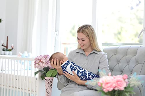 Swaddle Blanket, Adjustable Infant Baby Swaddling Wrap Set of 4, Baby Swaddling Wrap Blankets for Boys and Girls Made in Soft Cotton, by BaeBae Goods (Navy/Grey Triangles, 0-3 Months)