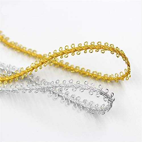 10 Yards Metallic Gimp Braid Trim Ribbon Curve Lace Fabric Sewing Centipede Braided Lace Wedding Craft DIY Clothes Accessories Home Decor 8mm Width (Silver)
