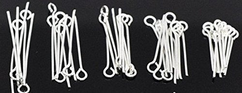 800 PC Mixed Sizes Silver Plated Eye Pins Findings Head Pins, 2.1mm Hole, 0.7mm Thick, DIY Jewelry Making