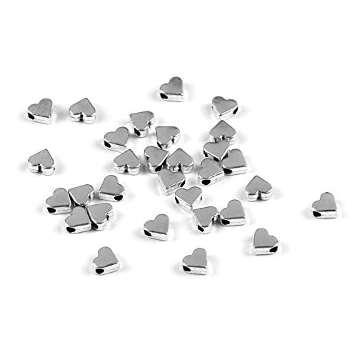 AUEAR, Small Hole Spacer Beads for DIY Handmade Charms Bracelets Necklace Accessories Beads for Bracelets Beads Craft Handmade Charms Supplies (Heart Shaped, Silver, 30 Pack)