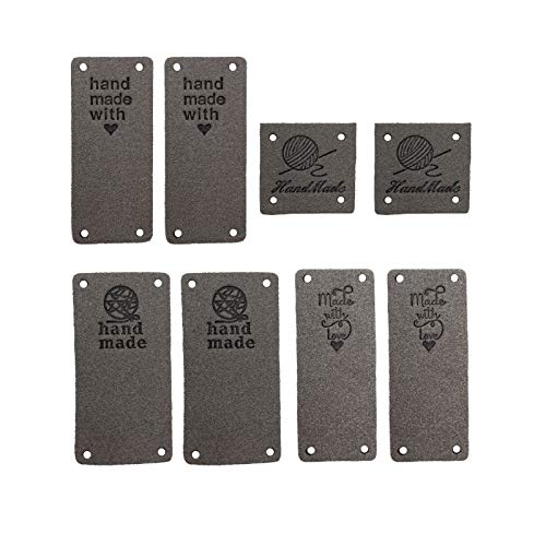 Wenplus 40 PCS Handmade Leather Labels PU Leather Label Hand Made Embossed Tag with Holes Embellishments DIY Accessories for Clothing Jeans Bags Shoes Hat - 4 Styles, Grey