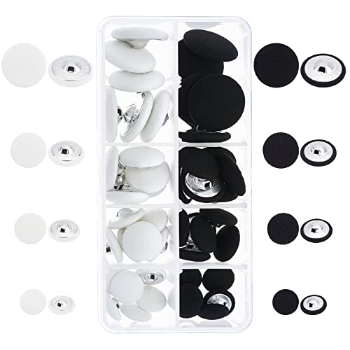 PH PandaHall 48pcs 4 Size Flatback Fabric Covered Button Black White Fabric Metal Shank Buttons Craft Buttons for Suits Gowns Blouses Shirts DIY Sewing(14mm, 17mm, 19mm, 25mm)