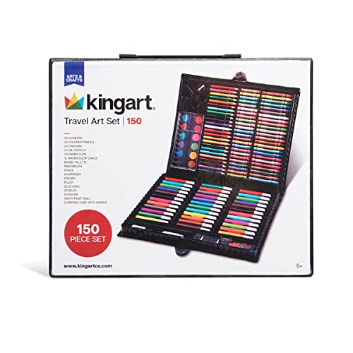 KINGART Arts & Crafts Deluxe Art Set, Portable Case, 150 Unique Pieces