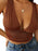 LYANER Women's Sexy Deep V Neck Slim Fitted Strap Crop Cami Tank Sleeveless Top Brown Medium