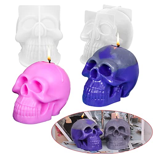 2 Pcs 3D Skull Candle Mold Silicone Resin Mold for Aromatherapy Candles Resin Casting Homemade Wax Making Polymer Clay DIY Craft