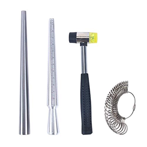 YaeTek Jewelry Tool Measuring Stick Mandrel Ring Sizer Gauge Finger Size Guage Rubber Hammer for Jewelry Making Jewelers Tools