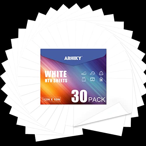 ARHIKY White HTV Heat Transfer Vinyl Bundle:30 Pack 12" x 10" Sheets Iron on Vinyl for T-Shirts
