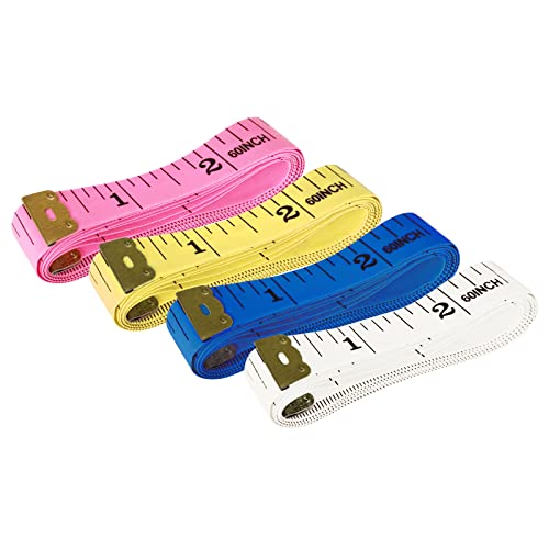4 Pack Soft Tape Measure Double Scale body sewing Flexible Ruler for Weight Loss Medical Body Measurement Sewing Tailor Craft Vinyl Ruler, Has Centimetre Scale on Reverse Side 60-inch