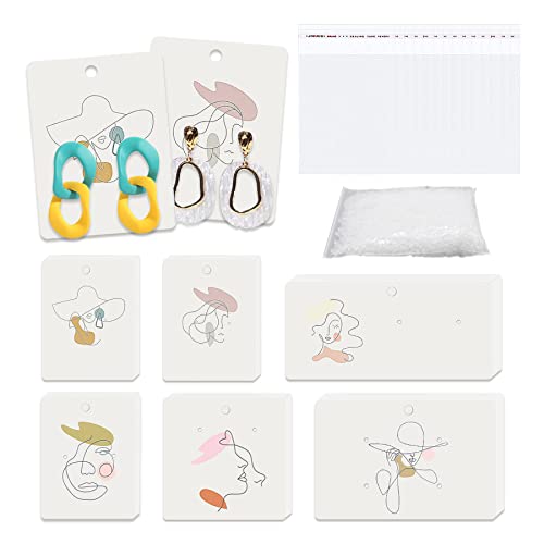 120 Pcs Earring Display Cards for Earring Necklace Display Card Aesthetic Earring Card with 100pcs Plastic Seal-Sealing Bag, 120 Earring Backs for Selling DIY Ear Studs Jewelry Display Supplies