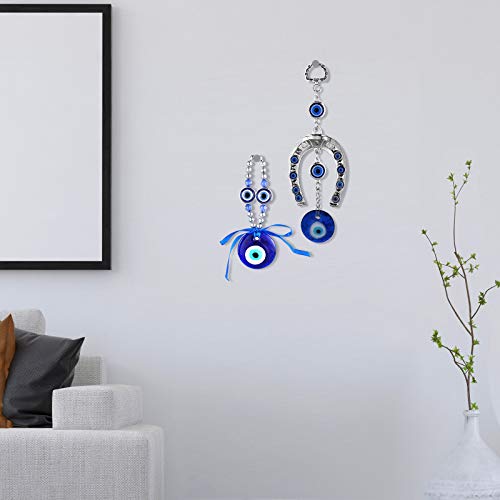 20 Pieces Turkish Blue Evil Eye Beads Charms Pendants Crafting Glass Beads Wall Hanging Ornament with Ropes for Jewelry Accessories Home Craft Decoration (Round)