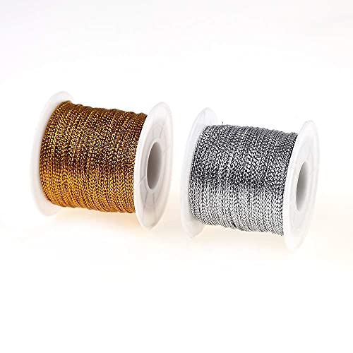 2 Spools 656 Feet Metallic Thread Gold Jewelry Thread Silver Craft String Tinsel String Craft Making Cord