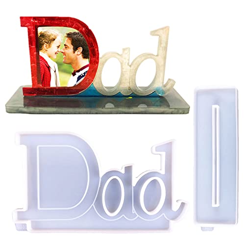 XXKJSZJQ Photo Frame Resin Molds with Stand Holder, Dad Silicone Picture Frames Resin Mold for Casting, Personalized Photo Frame Epoxy Mold for DIY Home Table Decor Father's Day Gift (Dad)