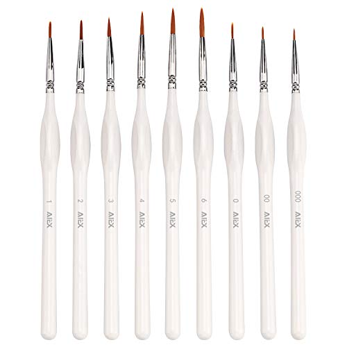 AIEX 9pcs Fine Detail Paint Brush Set Miniature Painting Brushes Kit Mini Paints Brush Set for Acrylic, Watercolor, Oil, Face, Nail, Scale Model Painting, Line Drawing(White)