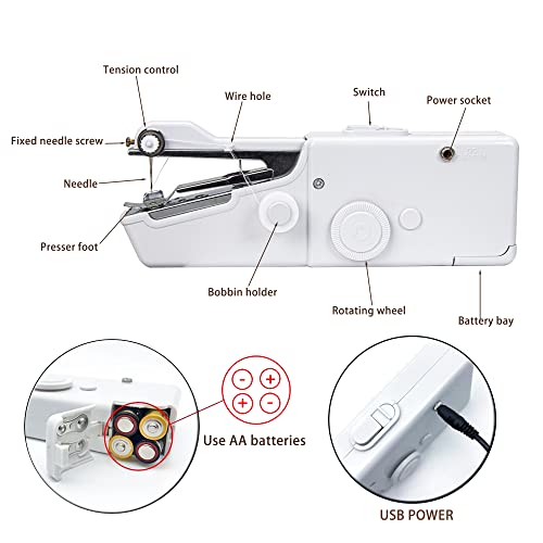 Handheld Sewing Device Portable Sewing Machine with 177 Pcs Sewing Kit Supplies Handheld Electric Sewing Machine for Beginners, Kid, Home Travel Use