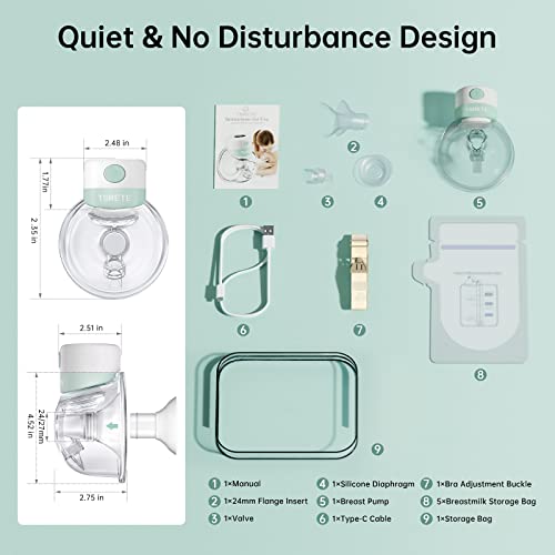 TSRETE Breast Pump Electric, Wearable Breast Pump, Hands Free Breast Pump, with 2 Modes, 9 Levels, LCD Display, Memory Function Rechargeable Double Milk Extractor 24mm/27mm Flange-Green