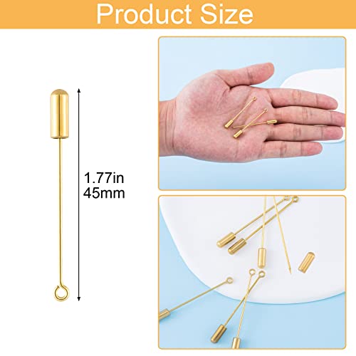 PAGOW 90pcs Boutonniere Pins with Cap, Copper Stick Pins, Needle Eye Pin with Clutches for Wedding Decoration, Jewelry Making Accessories (1.77 Inch / 4.5 CM ) Antique Gold Color