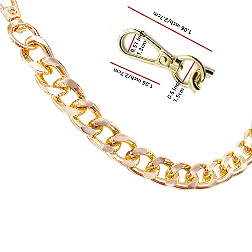 DIY Iron Purse Chain 12.6" Gold Metal Flat Chain Handbag Chain Strap Shoulder Cross Body Strap Purse Handles Bag Replacement Straps with Metal Buckles (Gold, 32cm)