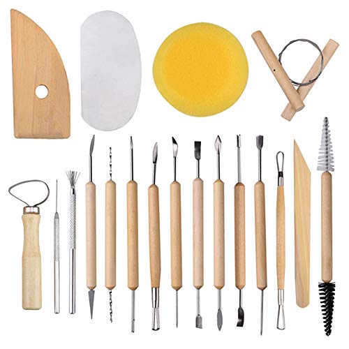 EuTengHao 19Pcs Pottery Tools Clay Sculpting Carving Tool Set Contains Most Essential Wooden Clay Tools for Potters