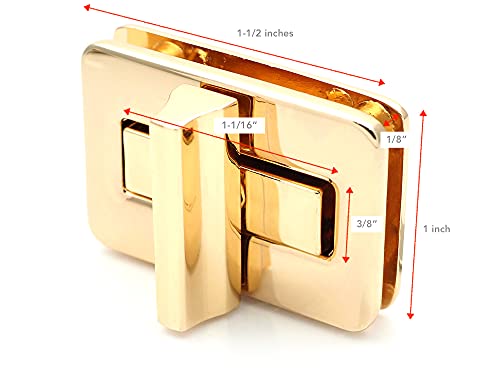 CRAFTMEMORE 1pc 1-1/2" Rectangle Twist Turn Locks Purse Bag Closure Clasp Leathercraft Accessory VT143 (Gold)