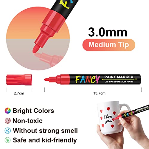 IVSUN Paint Pens Paint Markers, 20 Colors Oil-Based Waterproof Paint Marker Pen Set, Never Fade Quick Dry and Permanent, Works on Rocks Painting, Wood, Fabric, Plastic, Canvas, Glass, Mugs, DIY Craft