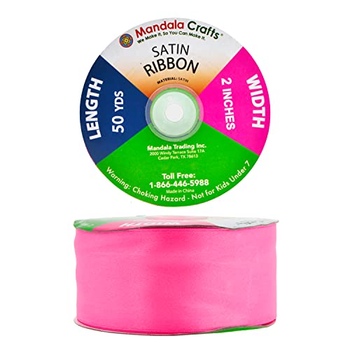 Mandala Crafts Pink Satin Ribbon 2 Inches Wide for Crafts - Pink Ribbon Satin for Hair - Solid Color Double Faced Satin Ribbon 50 Yards Roll for Wedding Gift Bows