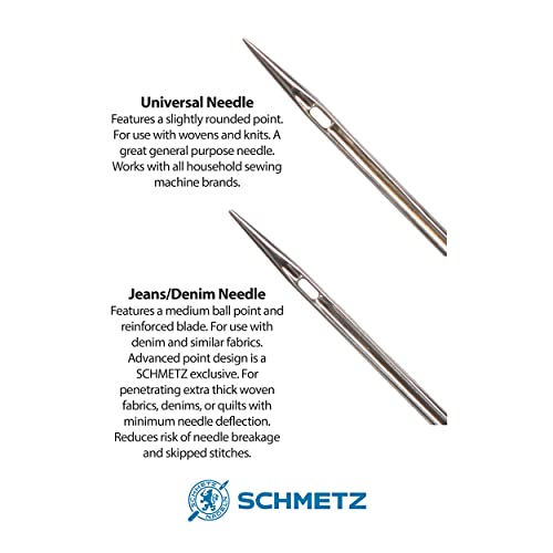 SCHMETZ Jean/Denim and Universal Sewing Machine Needle Combo Pack (15 Needles Total and 1 SCHMETZ ABC Pocket Guide)