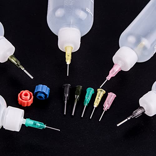 WXJ13 Needle Tip Glue Bottles Applicator Set,30ml 50ml 100ml Plastic Squeeze Dropper Bottles with 8 Caps and 12 Blunt Needle Tips for Craft Art Project,Paint Quilling Craft and Oil