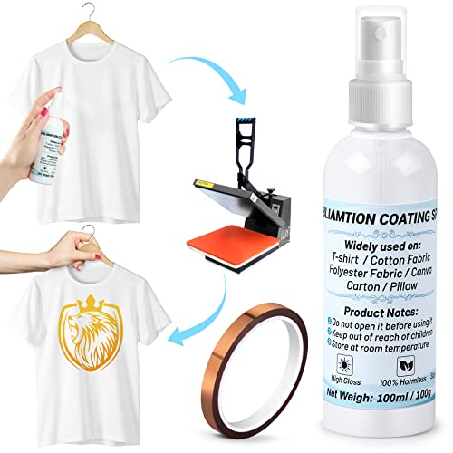 Sublimation Spray Coating for Cotton Shirts, Sublimation Spray Glue with Heat Resistant Tape for Polyester Fabric Carton Blanks Tote Bag, Super Print Adhesion & Quick Dry Waterproof High Gloss Finish