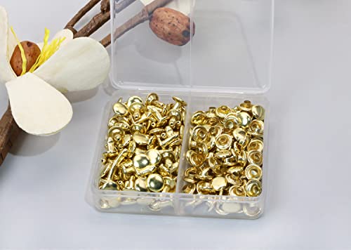 ONLYKXY 100pcs Metallic Leathercraft Rivets Double Cap 8MM/0.3inch Rivet Bottom Snaps for Shoes, Bags and Keychains Leather Rivet Set (Gold)