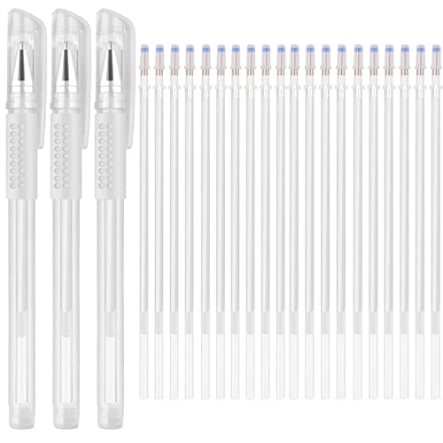 Heat Erasable Fabric White Marking Pens with 20 Refills for Tailors Sewing and Quilting Dressmaking, White Heat Erase Pens of Fabrics.