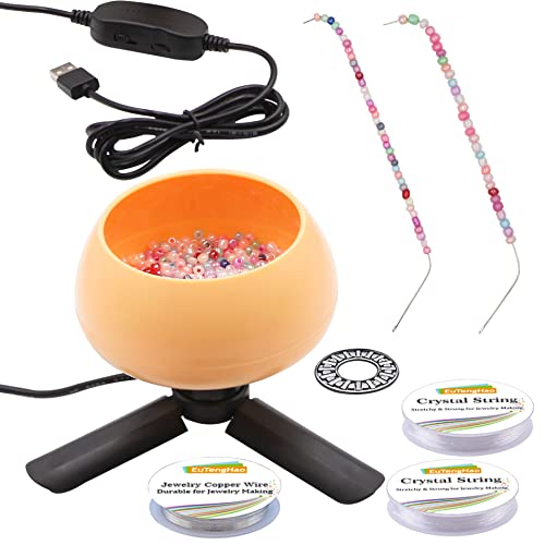 EuTengHao Automatically Beading Spinner Electric Bead Spinner with Large Beading Needles, Adjustable Speed Bead Spin Bowl for Jewelry Making DIY Seed Beads, Assorted Beads, Bracelets,Necklace